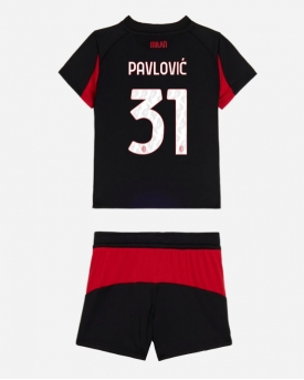 Billige Fotballdrakt AC Milan Strahinja Pavlovic #31 Replika Hjemmedraktsett Barn 2025-26 Kortermet (med bukser)